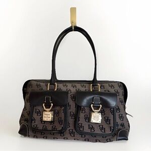Dooney & Bourke CANVAS LEATHER Signature  Double Pocket Tote J0908131-Y2K- 2000s